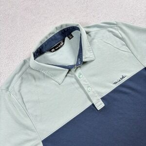 Travis Mathew Polo Shirt Mens Medium Blue Side Slit Performance Golf Tennis